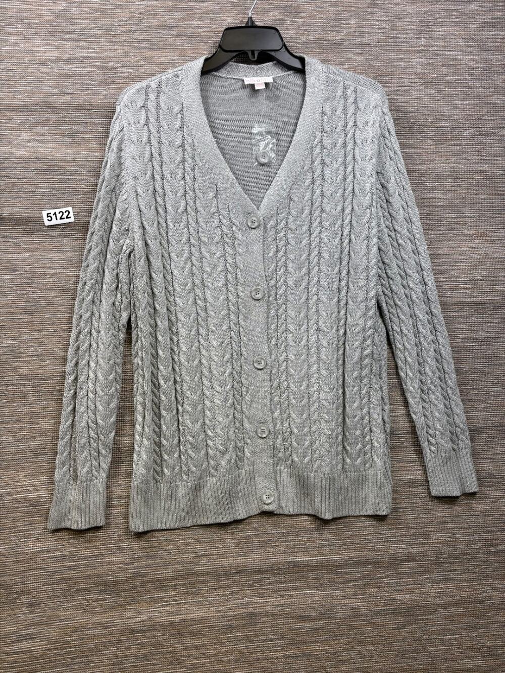 Belle by Kim Gravel Cabled Horn Button Cardigan Womens Sweater Size 2X Gray NEW